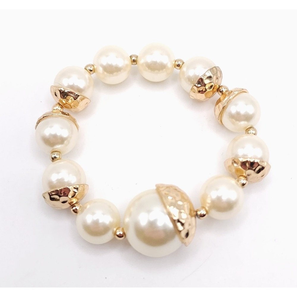 Vintage Faux Pearl Stretch Bracelet‎ Gold